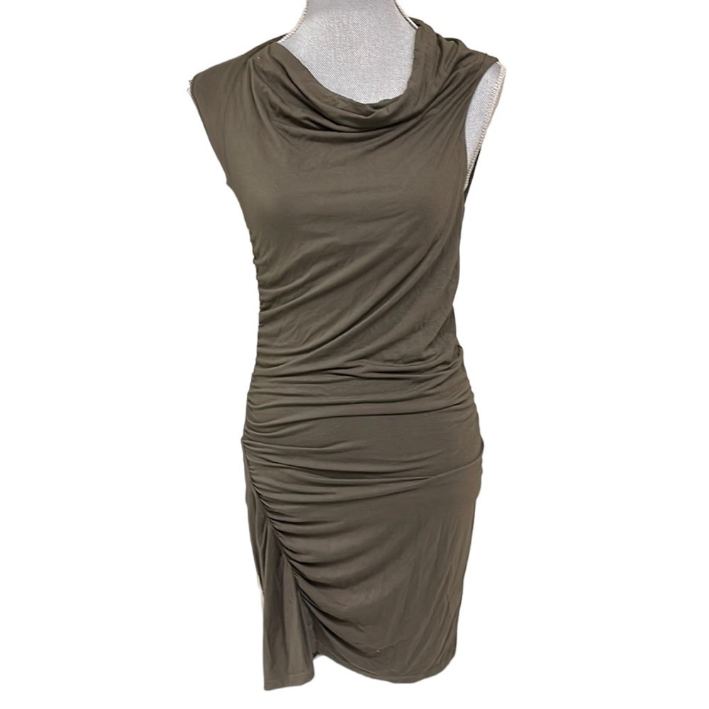 Barneys New York Olive Sleeveless Cowl Midi Dress